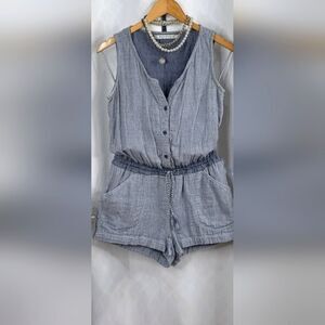 Nordstrom Rack Blue And White Sleeveless Button-Up Max Studio Romper 100% Cotton
